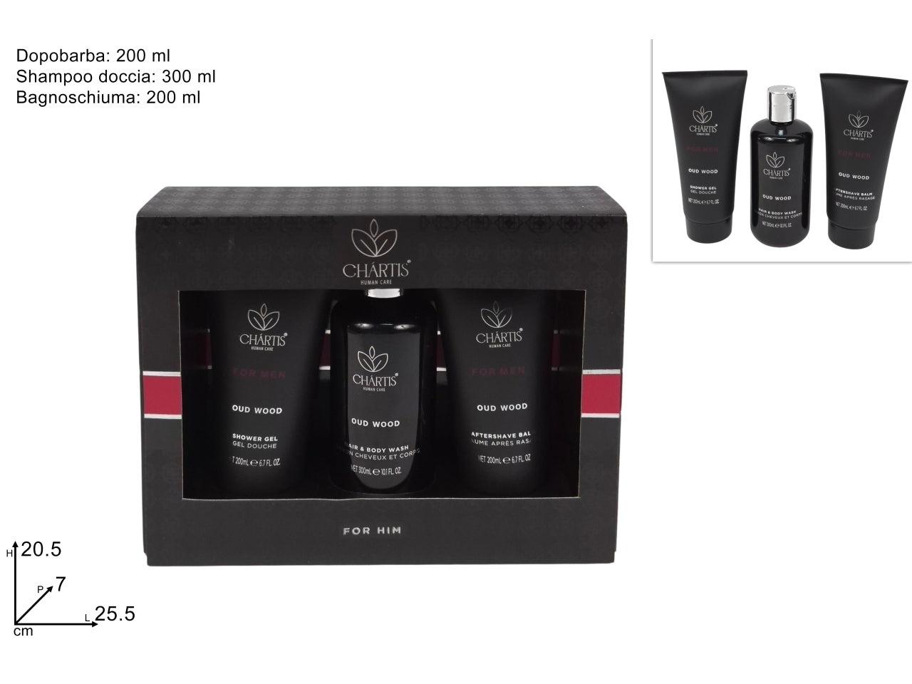 Confezione da regalo linea corpo uomo con dopobarba, shampo doccia e bagnoschiuma