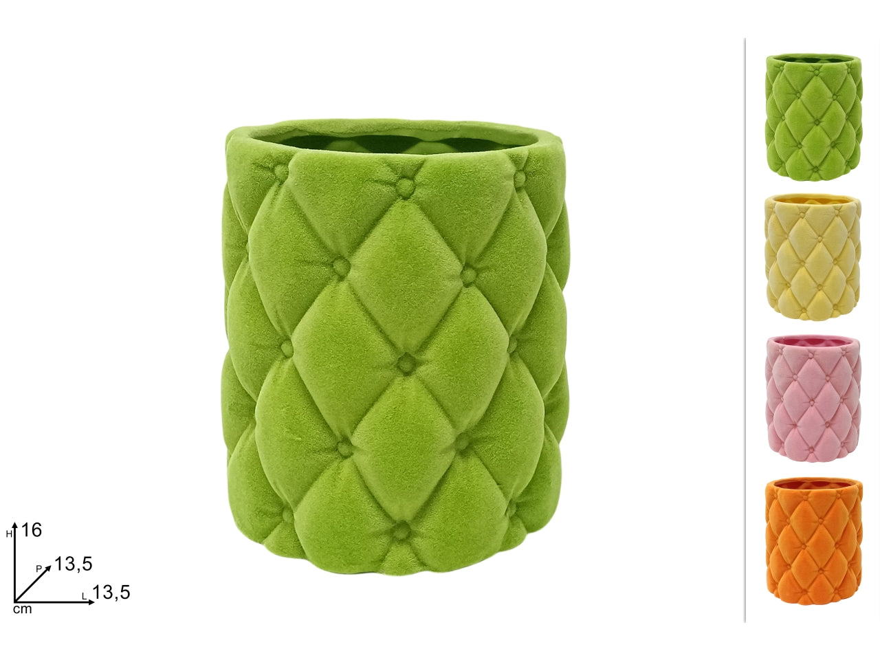 Vaso tondo 16cm di ceramica effetto velluto trapuntato in 4 colori assortiti