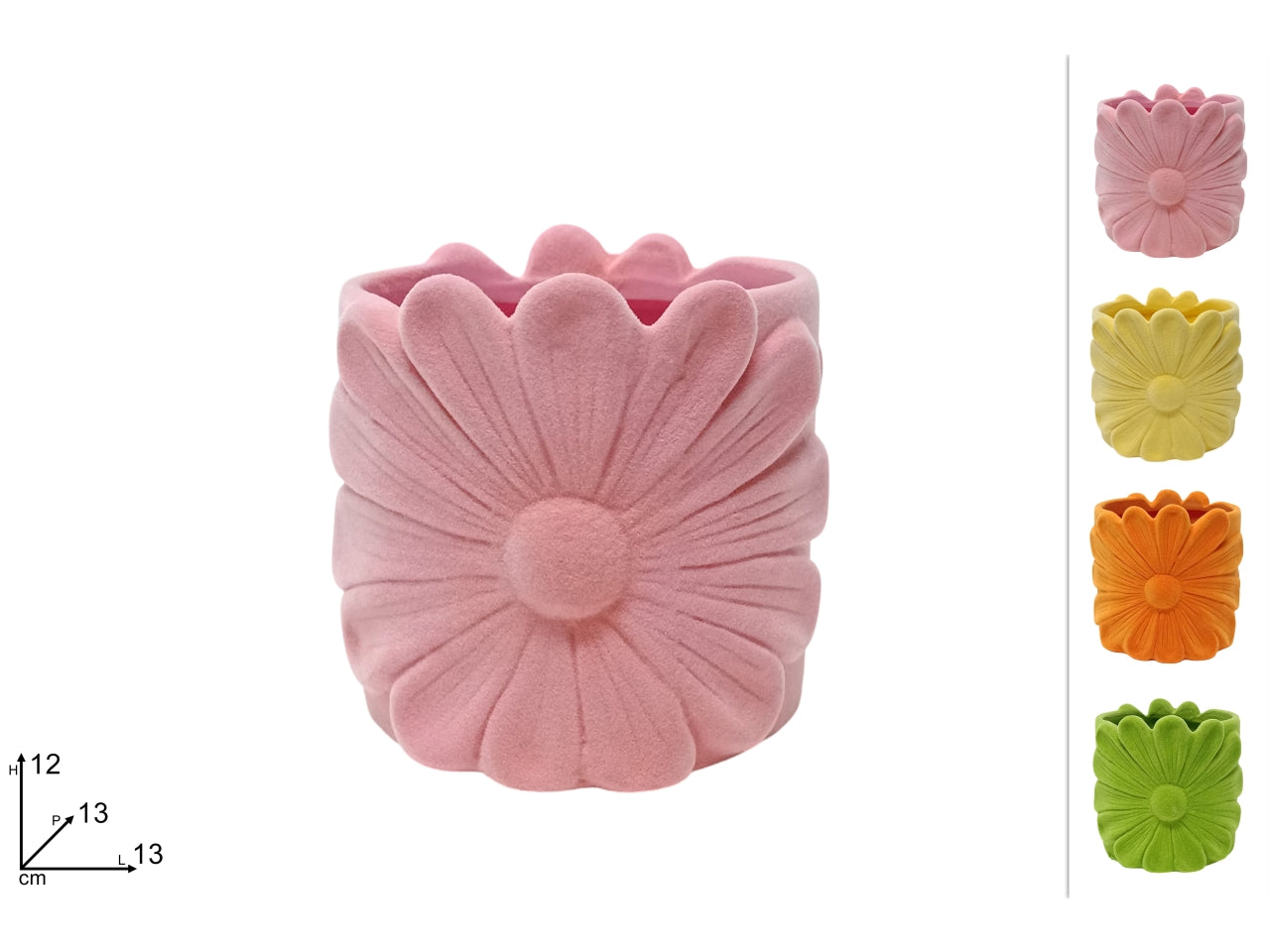 Vaso tondo 13cm margherita di ceramica effetto velluto in 4 colori assortiti