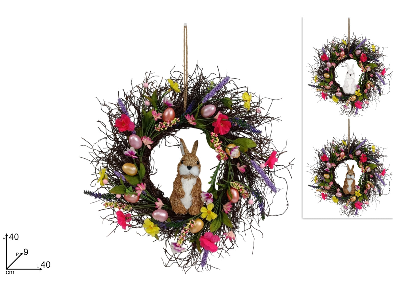 Dietroporta fiori 40 cm con coniglio in 2 varianti assortite