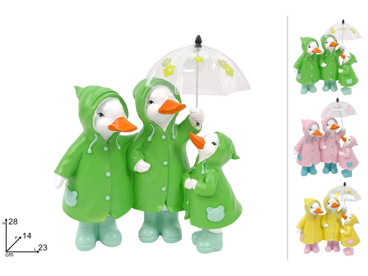 Famiglia papere con ombrello in 4 colori assortiti