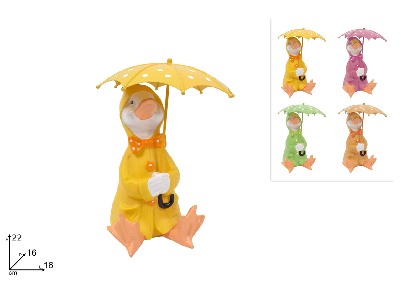 Papera seduta 22cm con ombrello in 4 colori assortiti