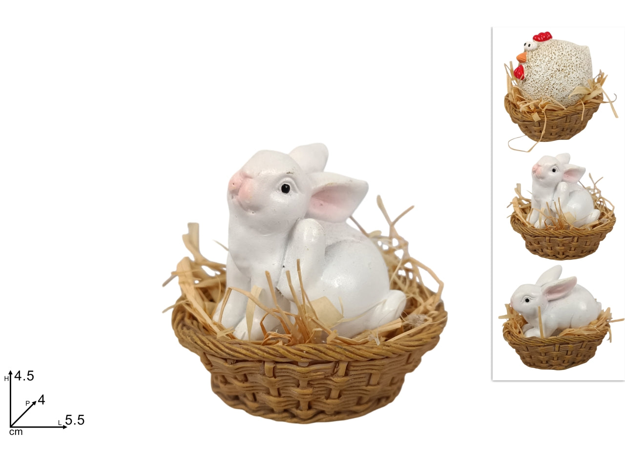 Cesto con coniglio o gallina 5,5x4,5cm assortiti