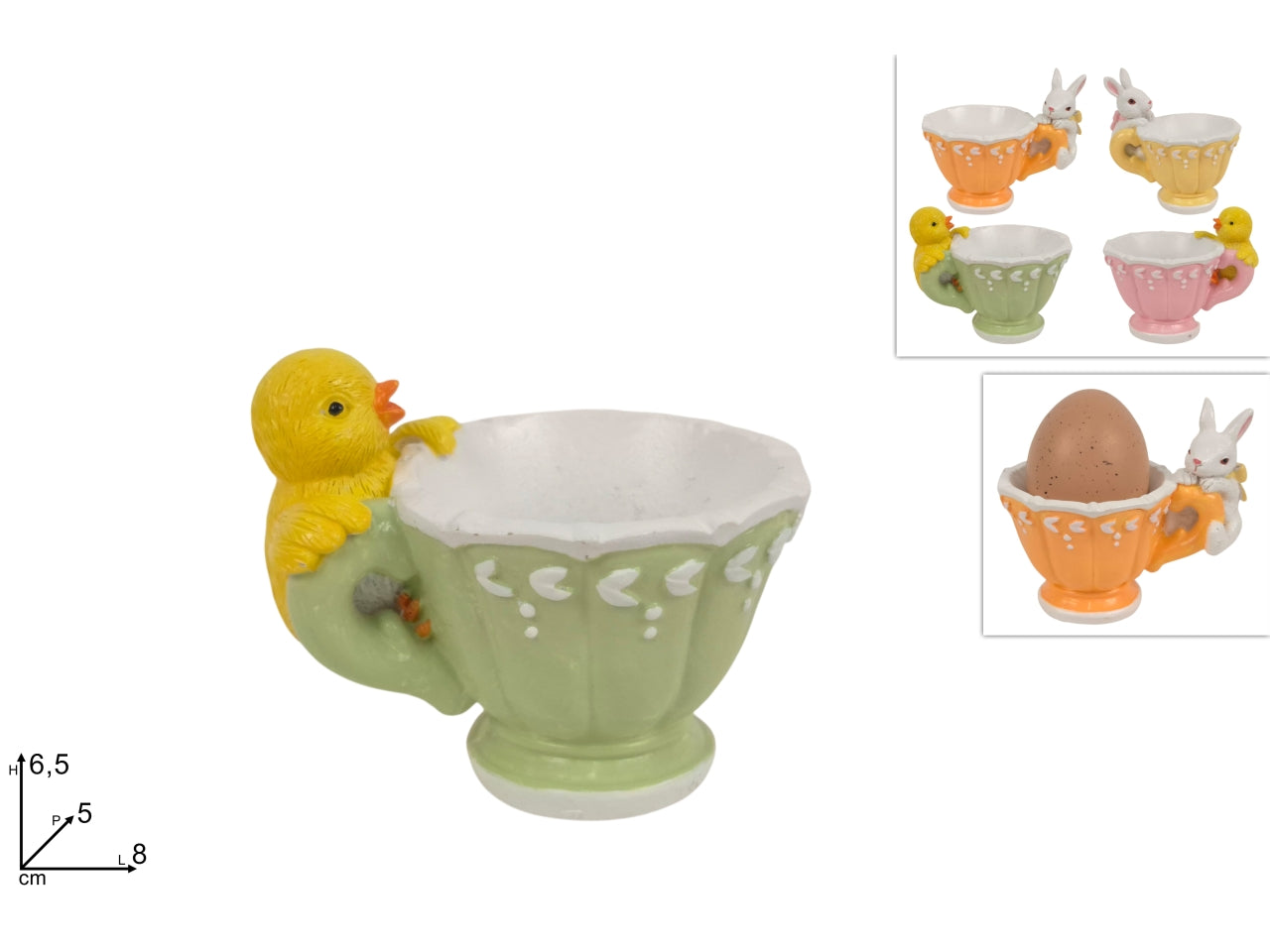 Portauovo con coniglio/pulcino in 4 assortimenti
