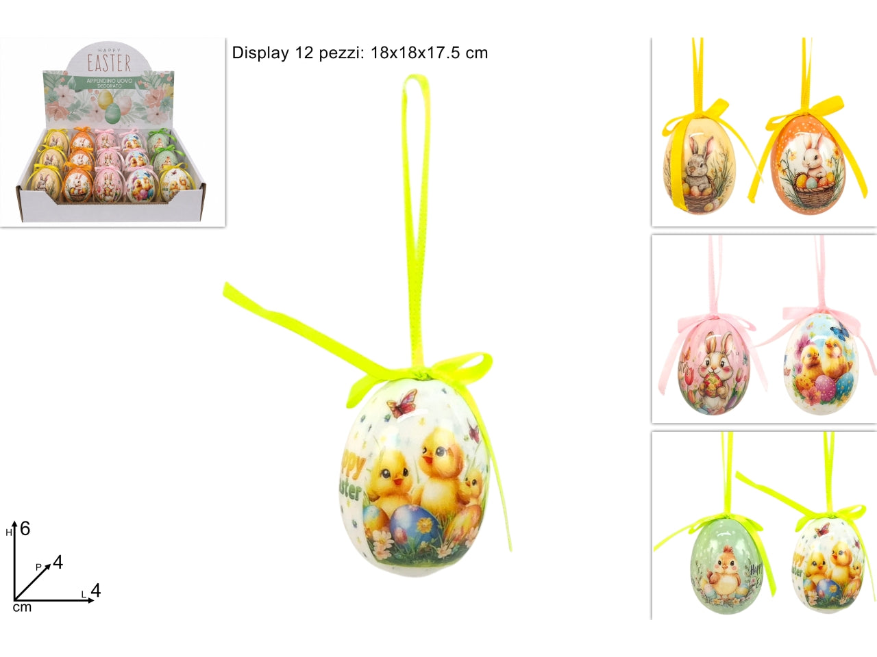 Uovo appendino decorato 6cm assortito