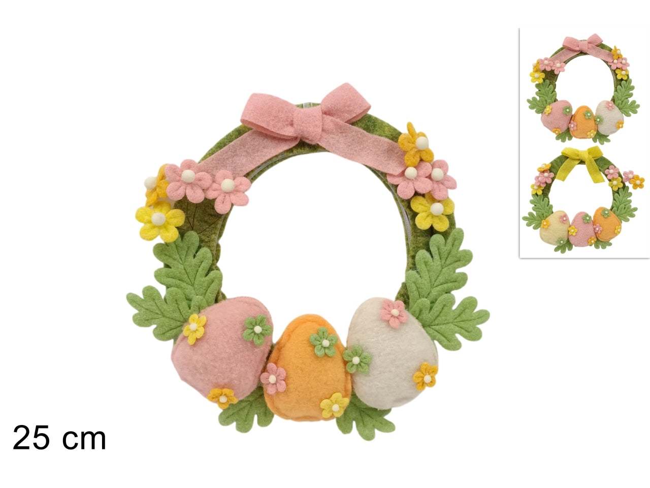 Dietroporta margherite 25cm con 3 uova in feltro 2 assortimenti