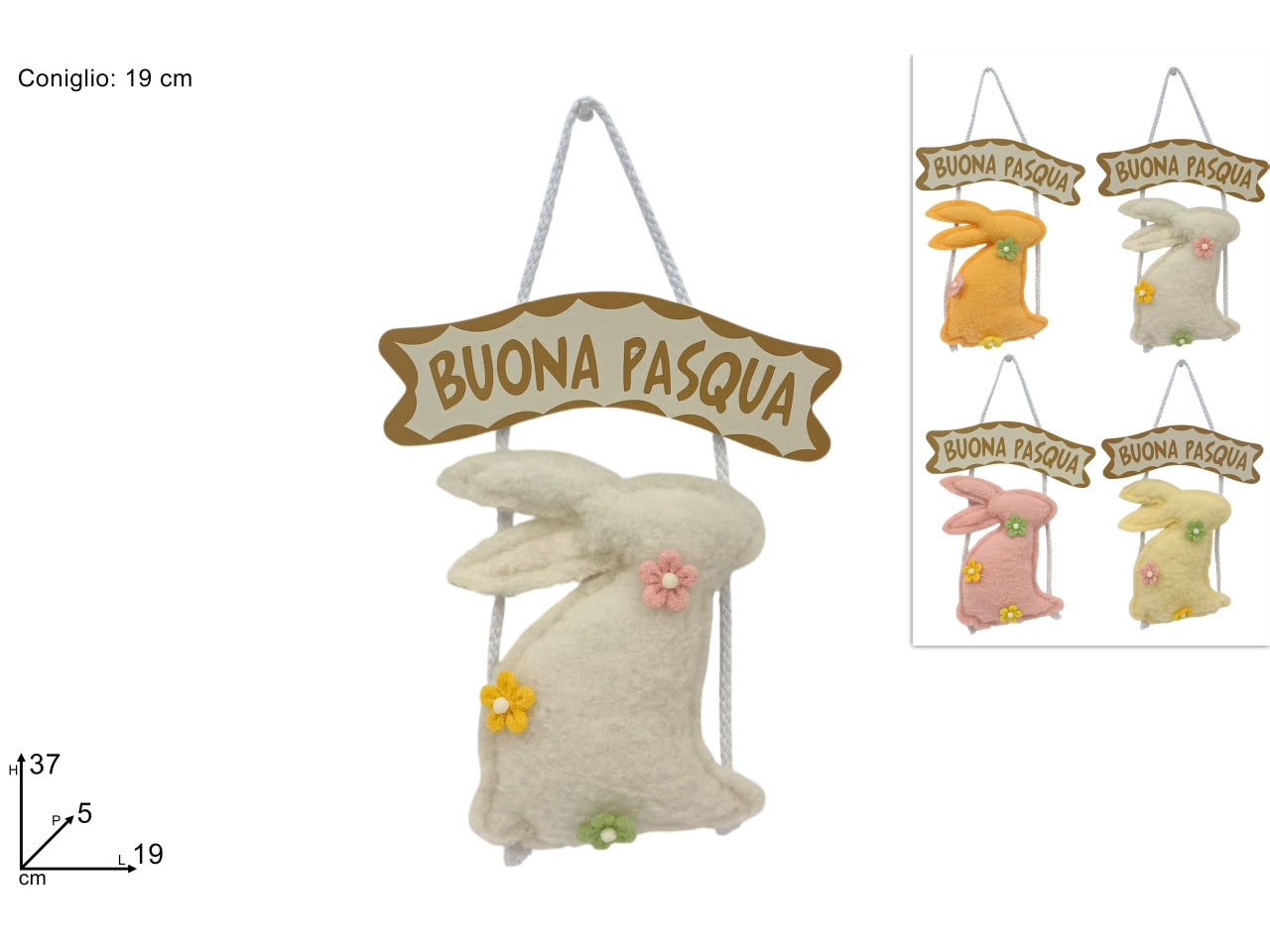 Appendino coniglio 19cm con scritta in 4 colori assortiti