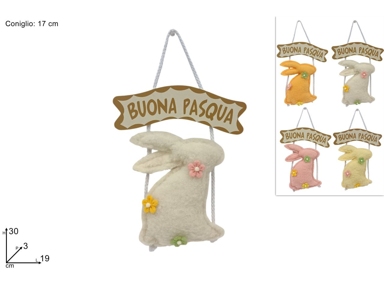 Appendino coniglio 17cm con scritta in 4 colori assortiti