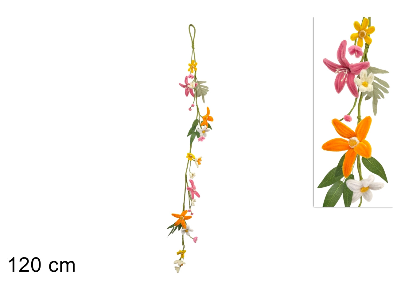 Ghirlanda 120cm con fiori in ciniglia