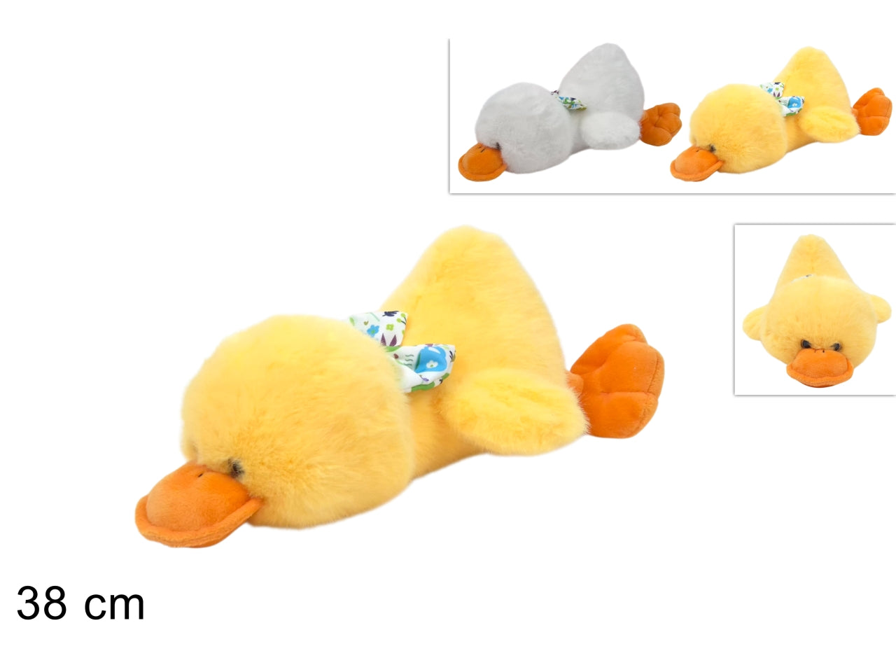 Peluche papera sdraiata 38cm in 2 colori