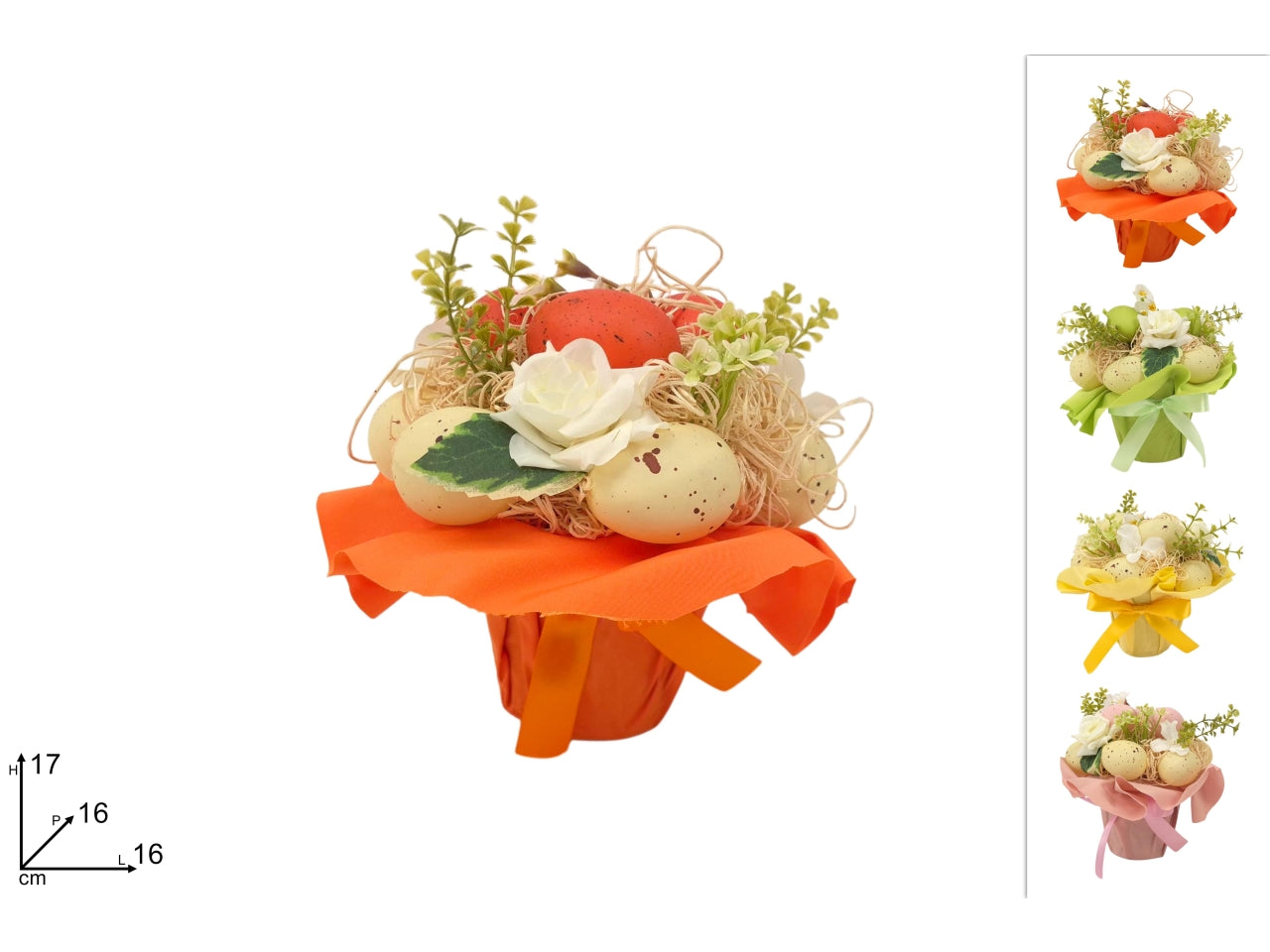 Pianta decorata con fiori e uova in 4 assortimenti