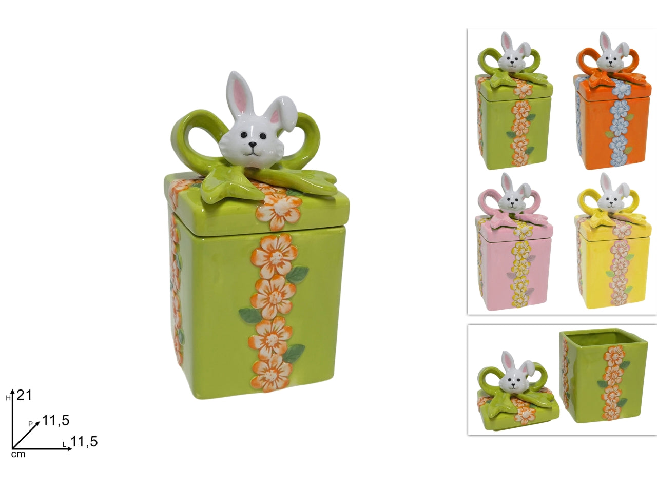 Barattolo ceramica scatola regalo con coniglio in 4 colori assortiti