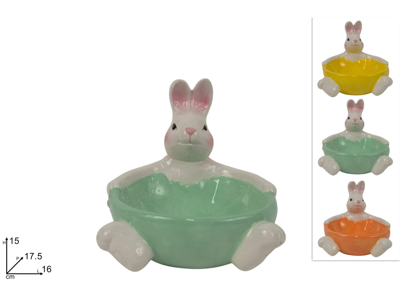 Coniglio con ciotola in ceramica colori assortiti