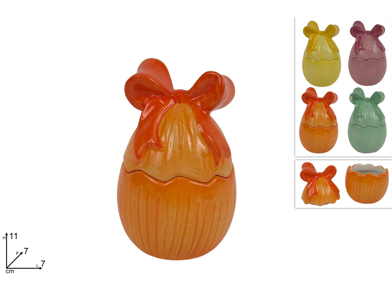 Barattolo uovo 11cm con fiocco in ceramica