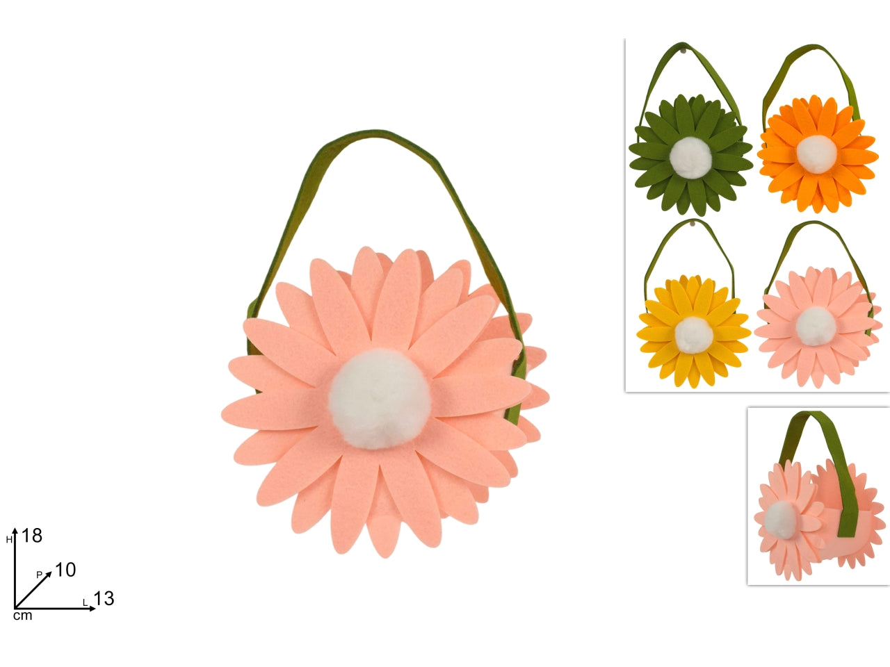Cestino margherita in feltro 13xh.18cm, 4 colori assortiti