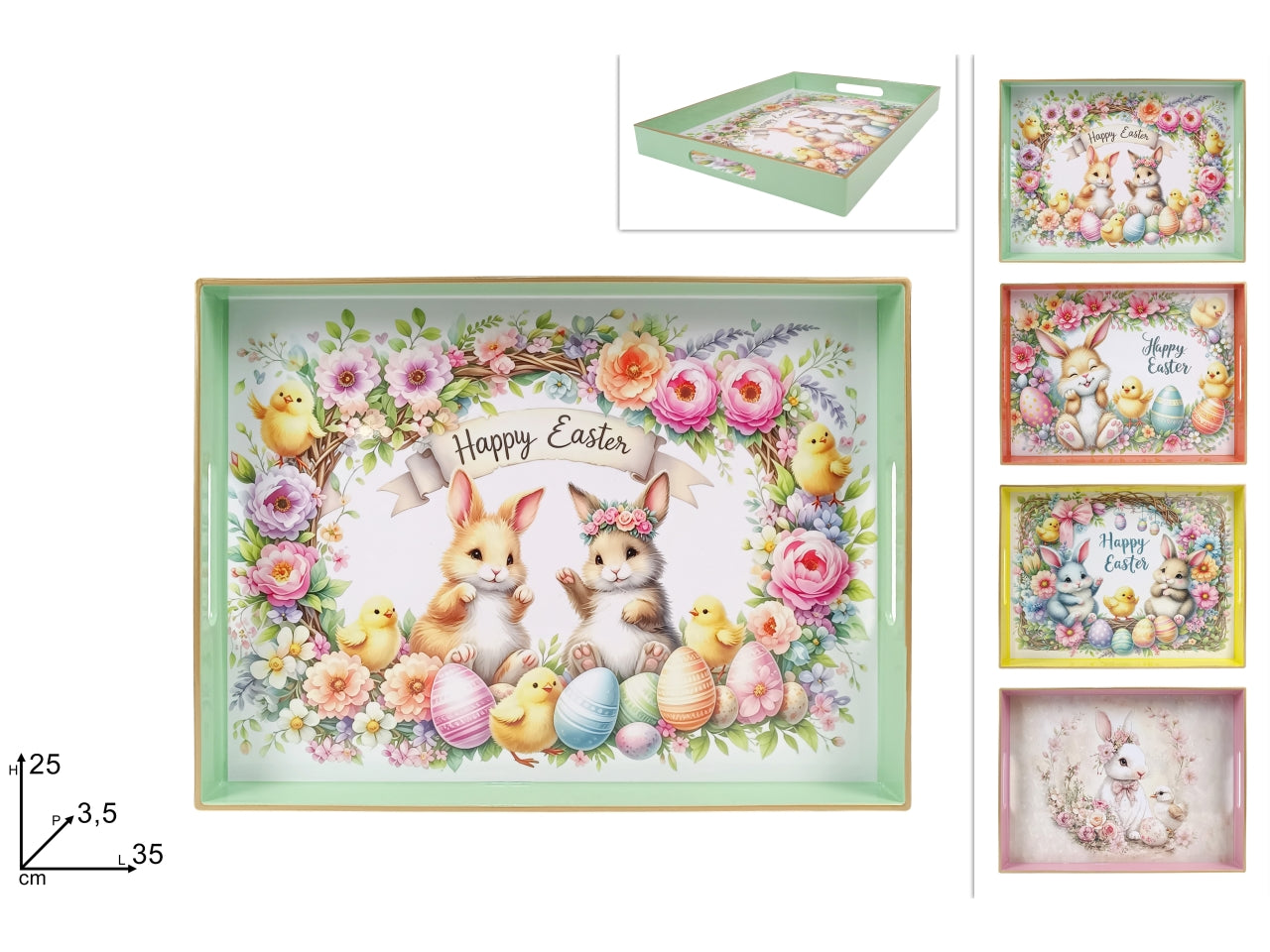 Vassoio 35x25 cm decoro pasquale in 4 fantasie assortite