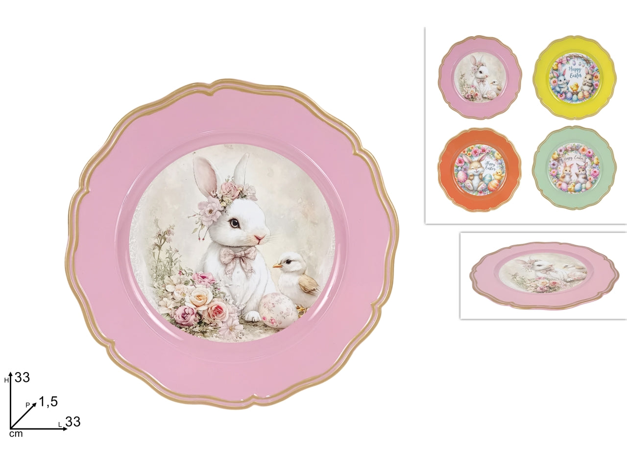 Piatto tondo 33cm con decoro pasquale in 4 fantasie assortite