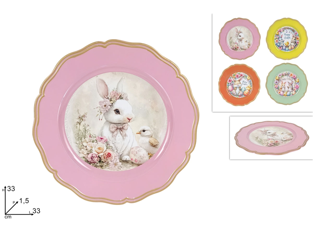 Piatto tondo 33cm con decoro pasquale in 4 fantasie assortite