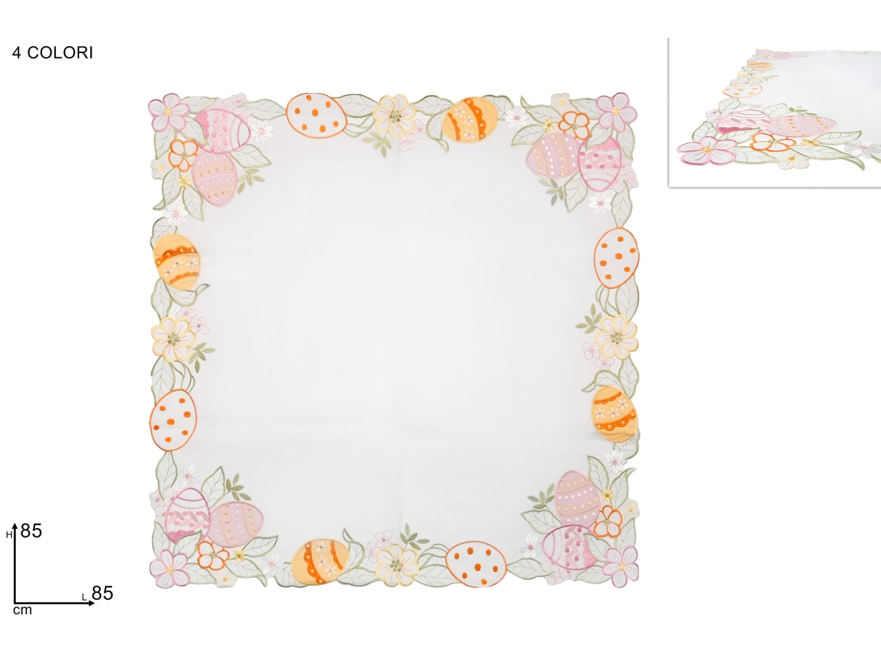 Tovaglia 85x85cm ricamata con decoro pasquale