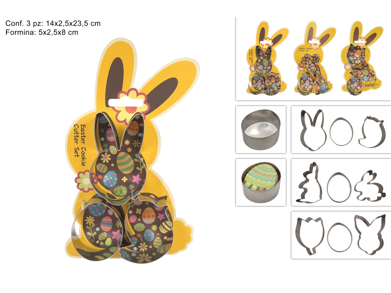 Formine in metallo per dolci soggetti pasquali set 3 pezzi, 3 assortimenti