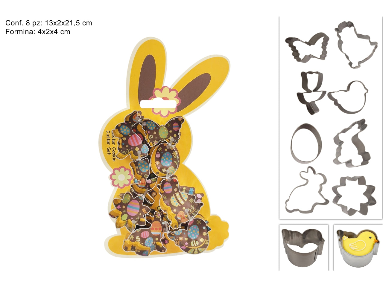 Formine in metallo per dolci soggetti pasquali set 8 pezzi, assortiti