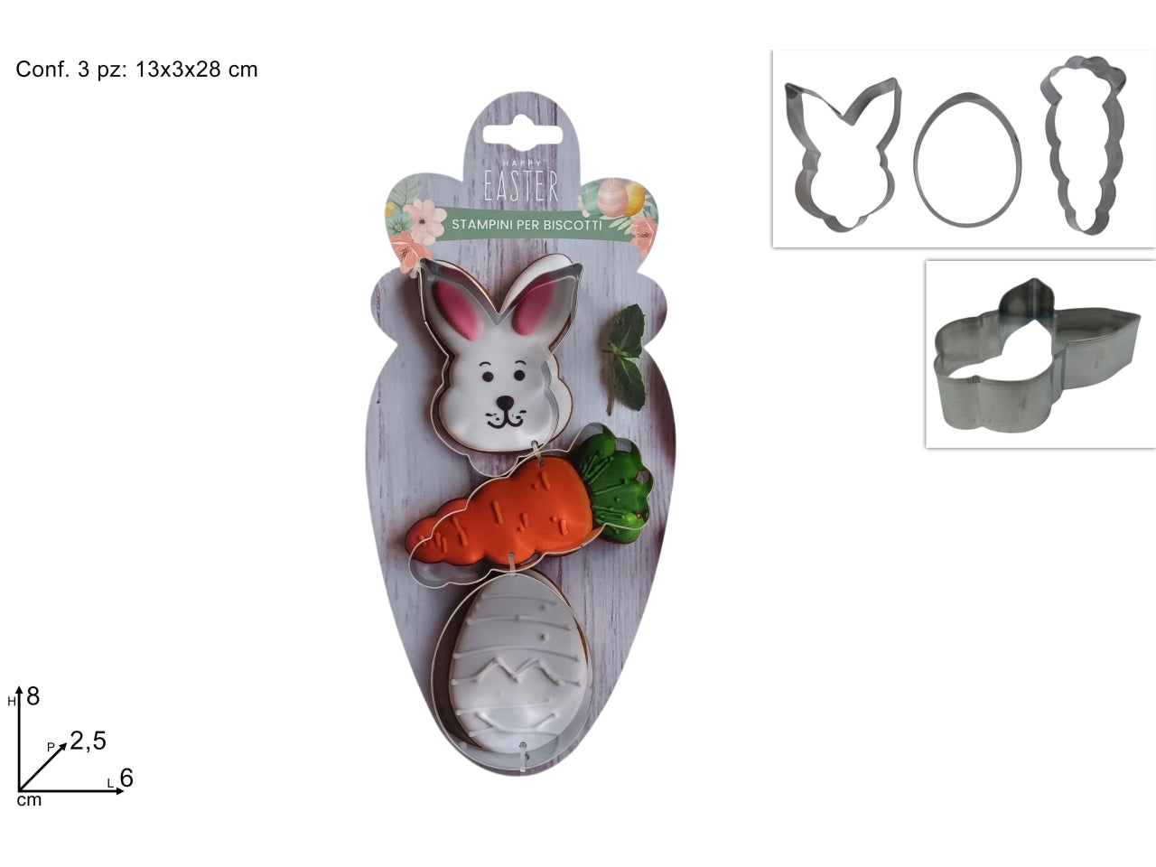Formine in metallo per dolci soggetti pasquali set 3 pezzi