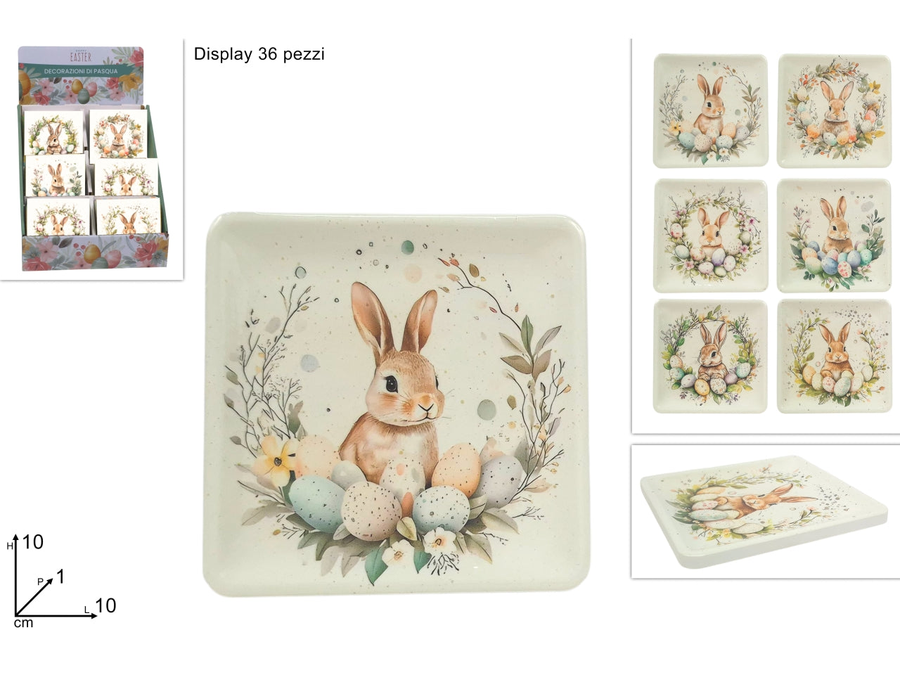 Piattino ceramica 10cm con coniglio, decori assortiti