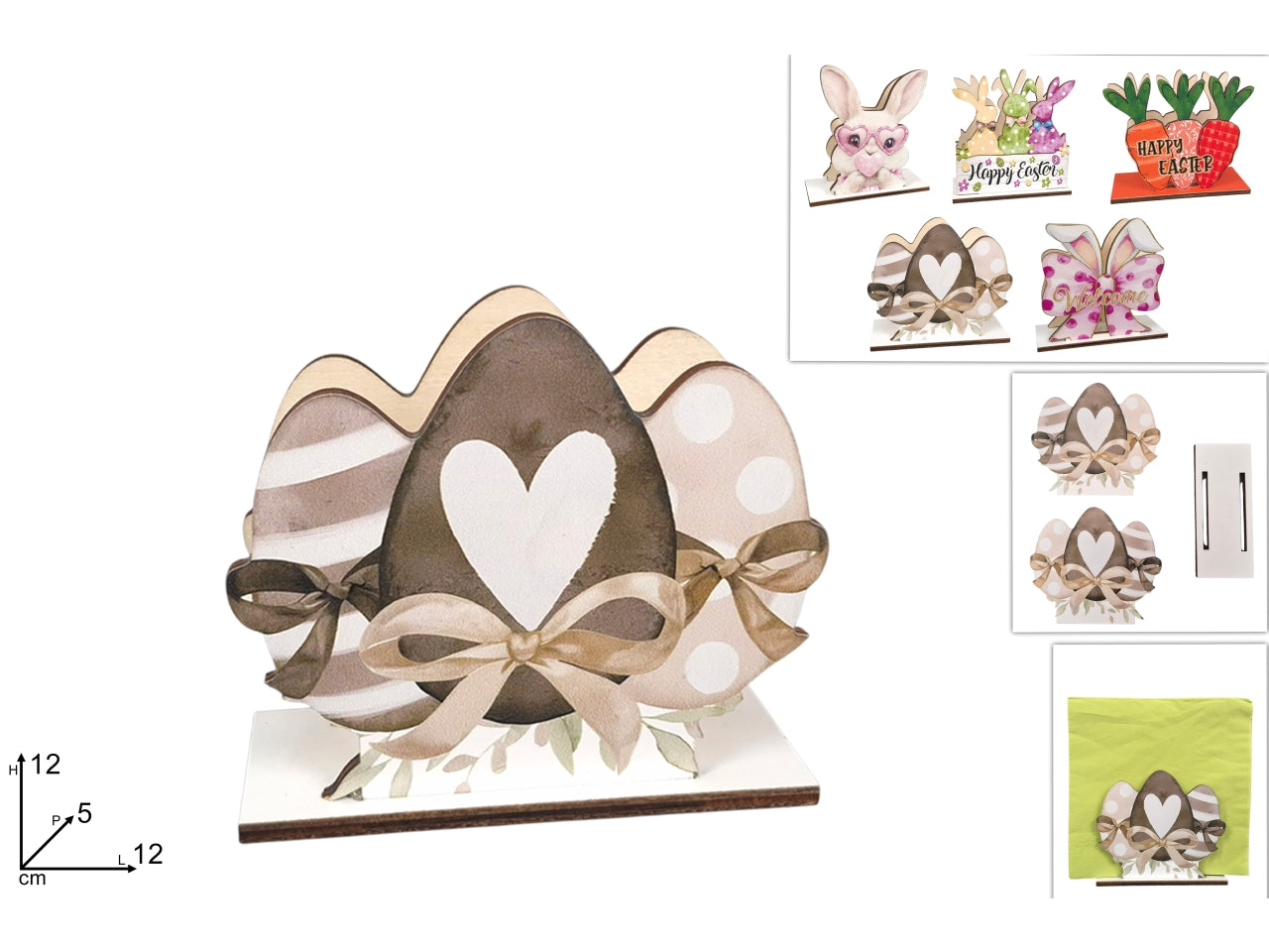 Portatovaglioli in legno decoro pasquale in fantasie assortite