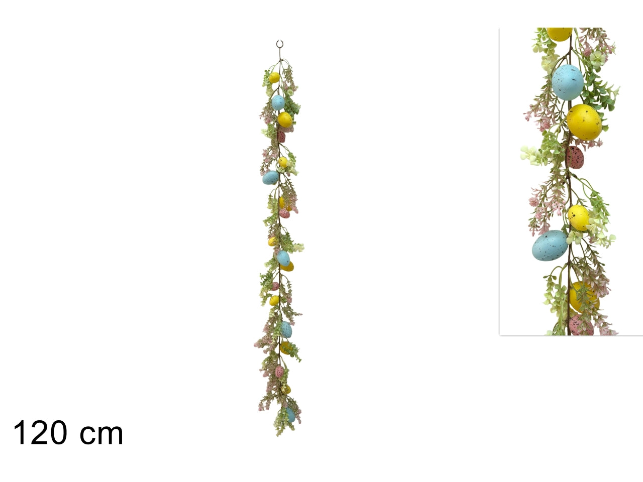 Ghirlanda 120cm con fiori e uova colorate