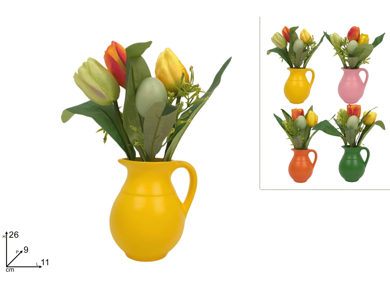 Pianta tulipani e uova con vaso brocca 4 colori