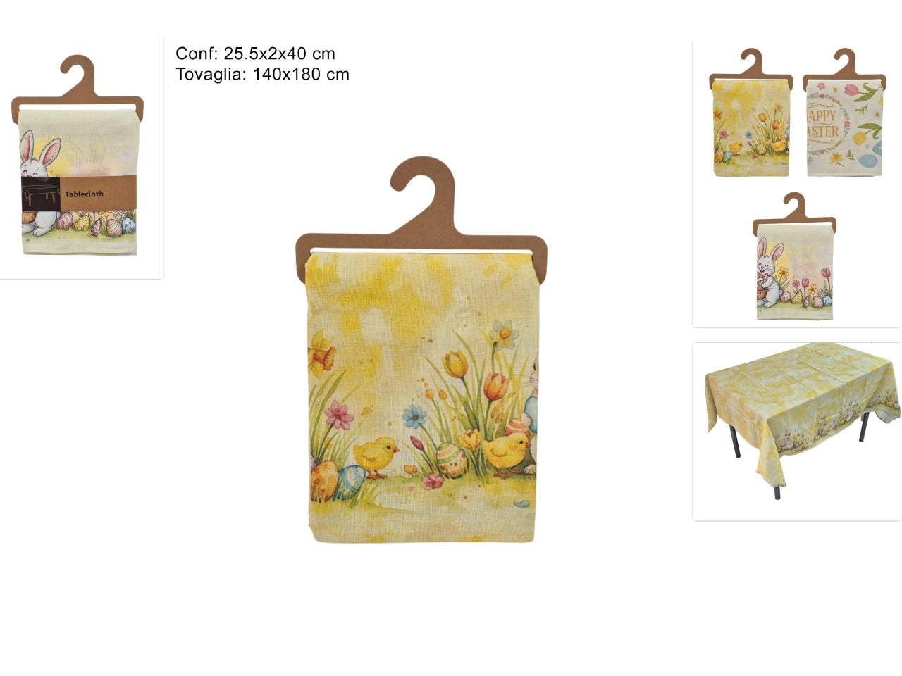 Tovaglia in polycotton 140x180cm con decoro pasquale in 3 assortimenti