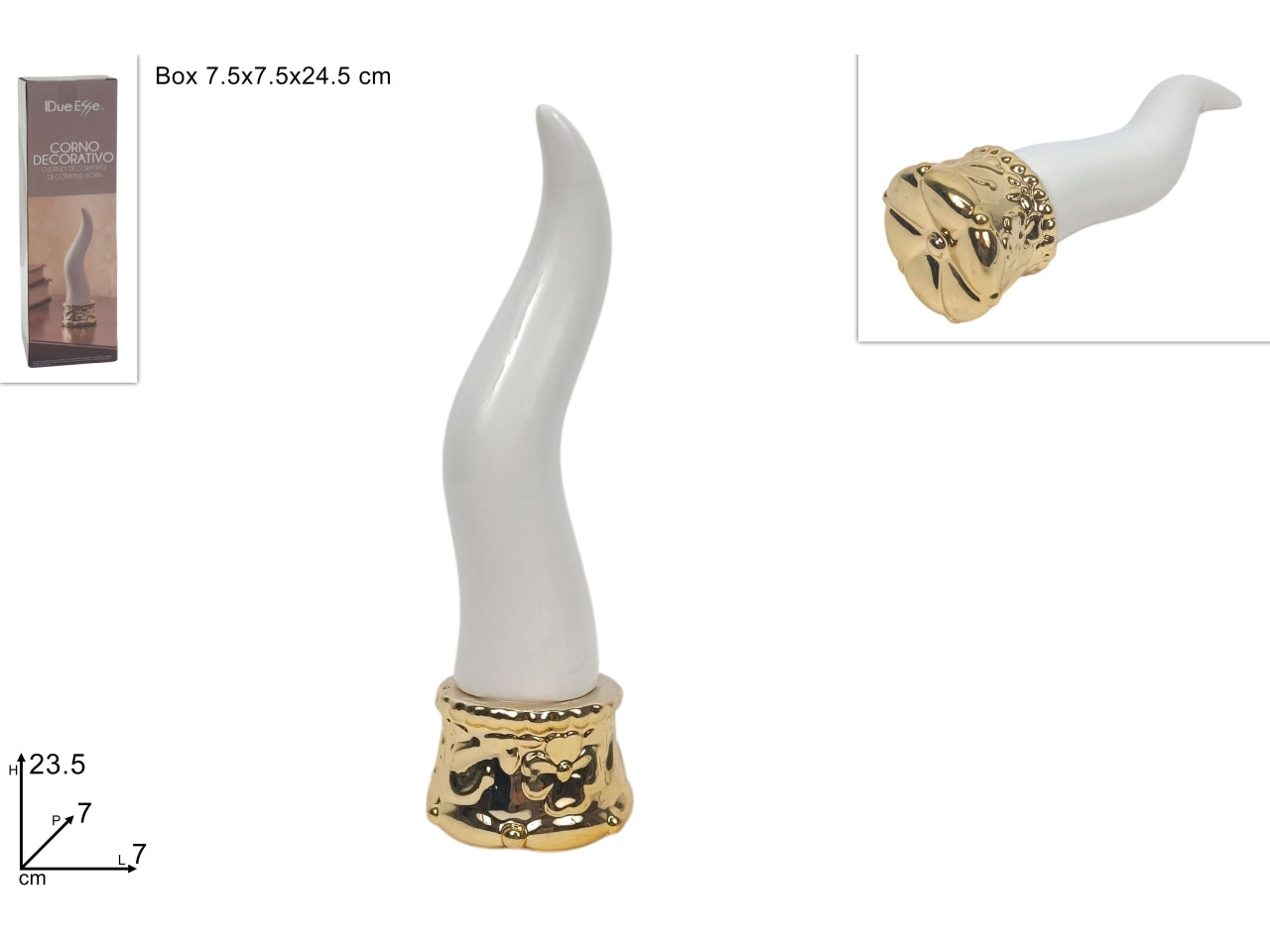Corno in ceramica bianco 7xh.23,5cm con corona oro