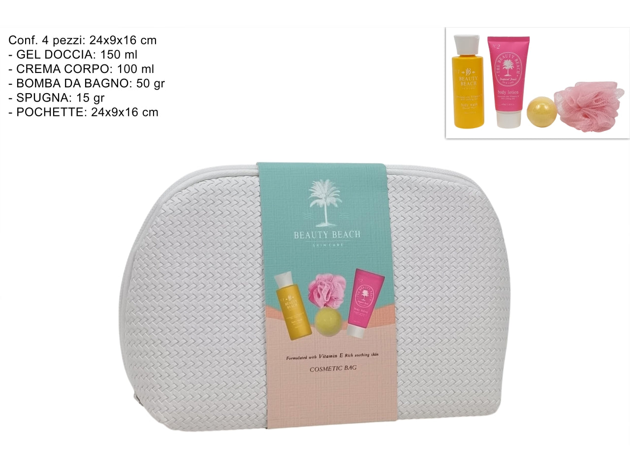Confezione regalo linea corpo donna con beauty, gel doccia, crema corpo, bomba da bagno e spugna