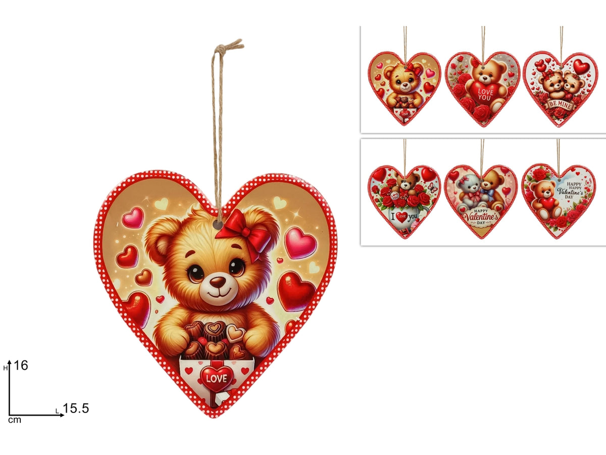 Appendino cuore in ceramica 16cm decoro san valentino, fantasie assortite