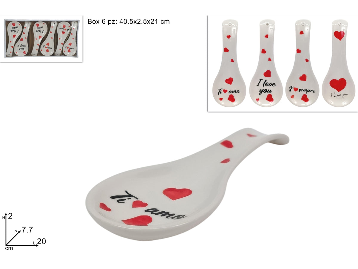 Poggiamestolo in ceramica 20cm con cuori, 4 assortimenti
