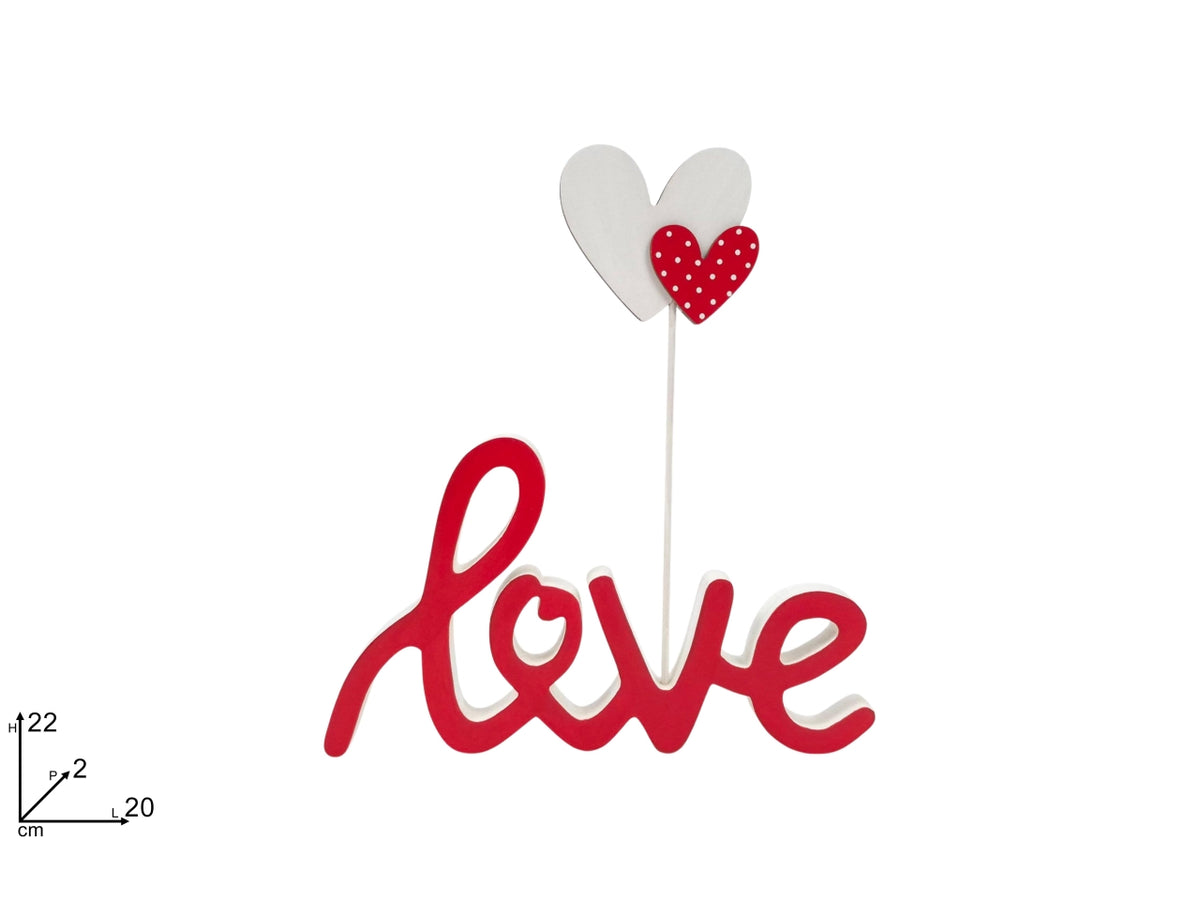 Scritta love in legno con spillone cuore 20xh.22cm