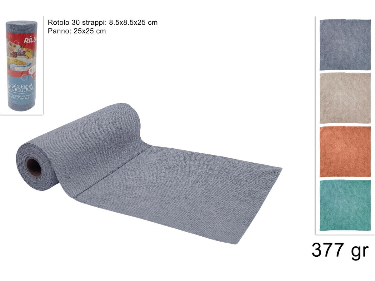 Rotolo 30 panni in microfibra 25x25cm, colori assortiti
