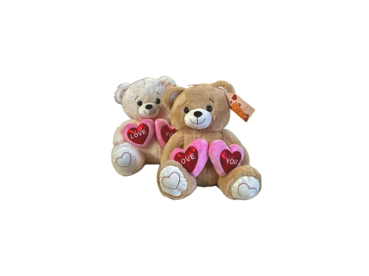 Peluche orso con due cuori love 25cm