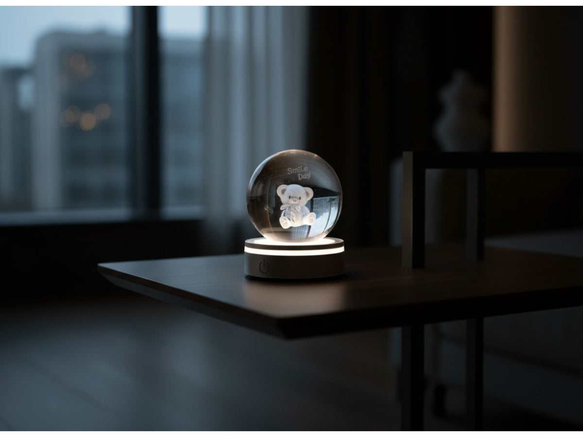 Sfera orsetto luminosa base legno 8cm