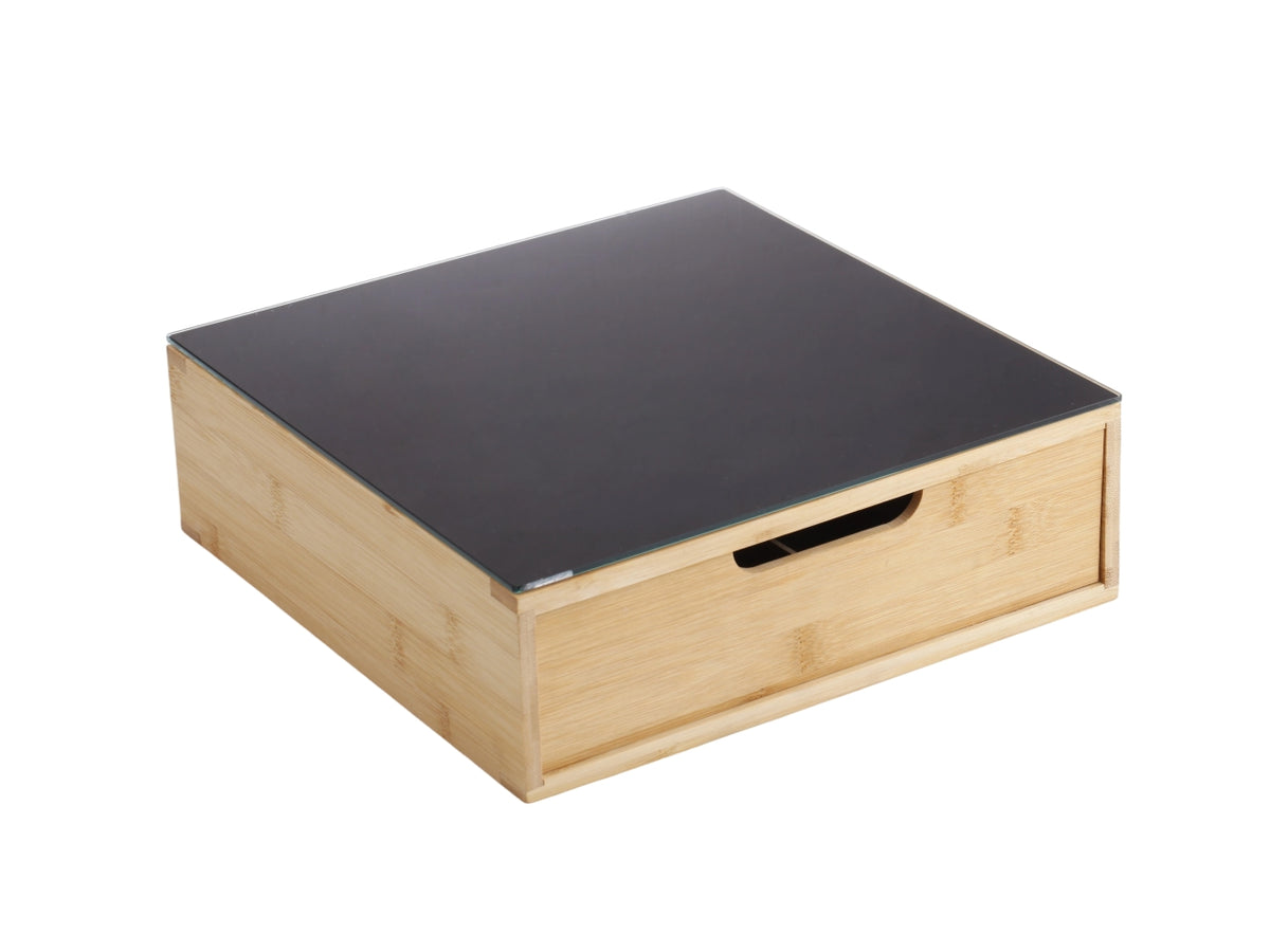 Cassetto portacialde in bamboo e vetro nero 30x30xh.10cm