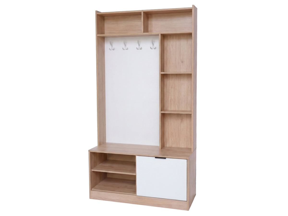 Ingresso oak bianco, appendini e scarpiera, 90x34x180cm