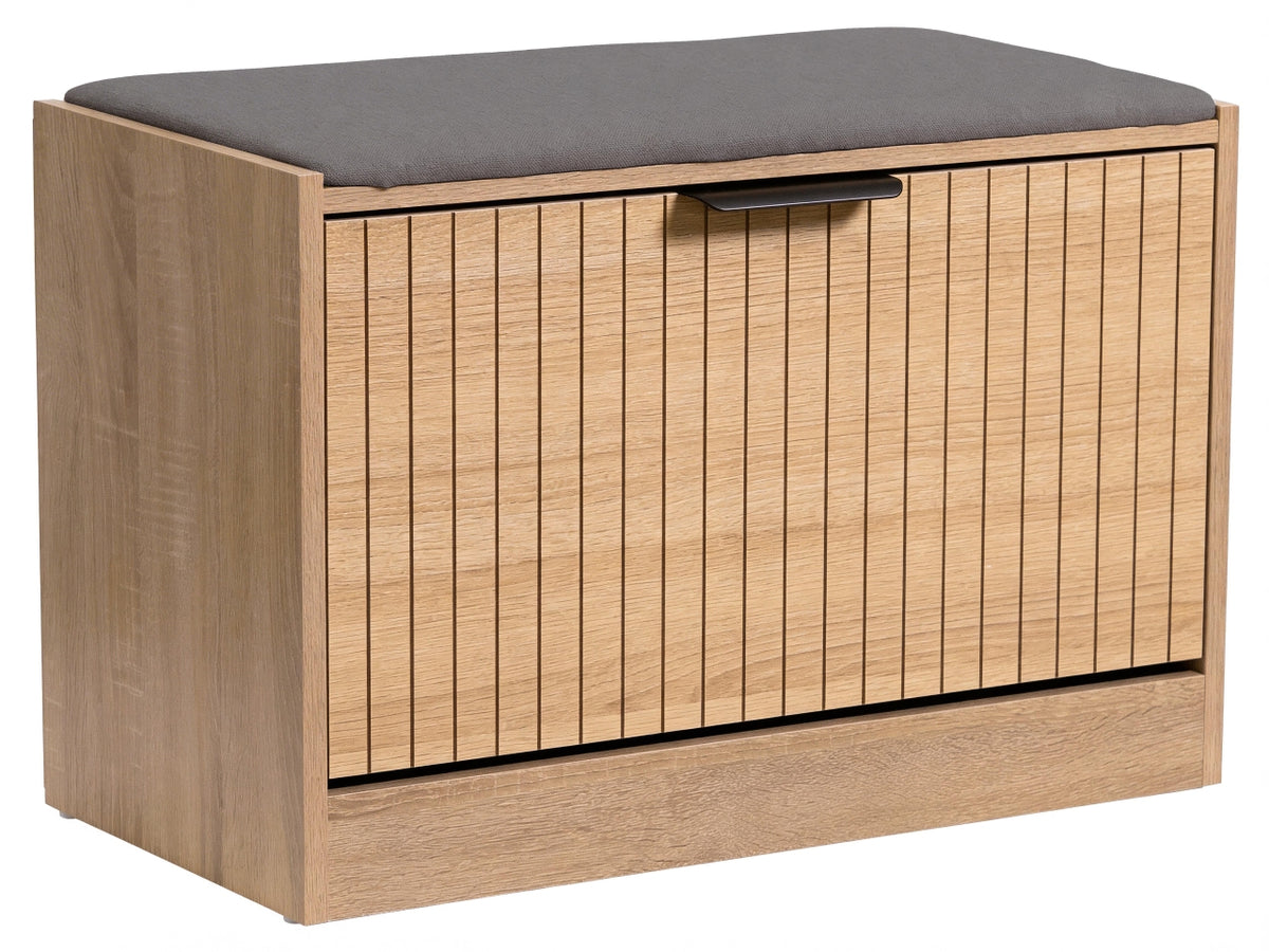 Panca porta scarpe oak cannettato+ cuscino seduta tessuto grigio scuro
