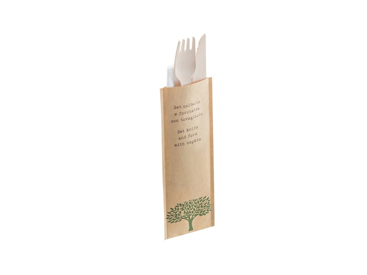 Bis in legno forchetta coltello tovagliolo bio 16 cm 48pz