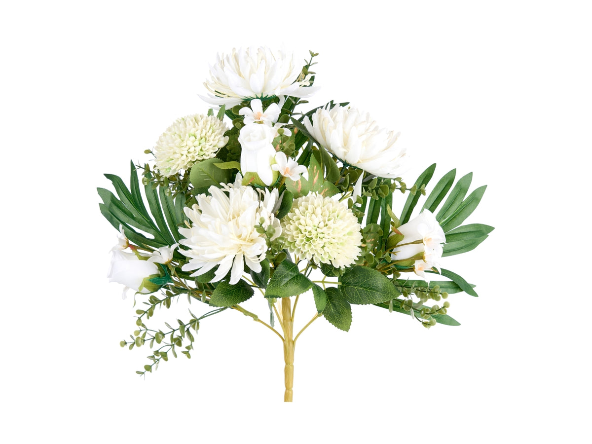 Mazzo crisantemo e pon pon 45cm crema
