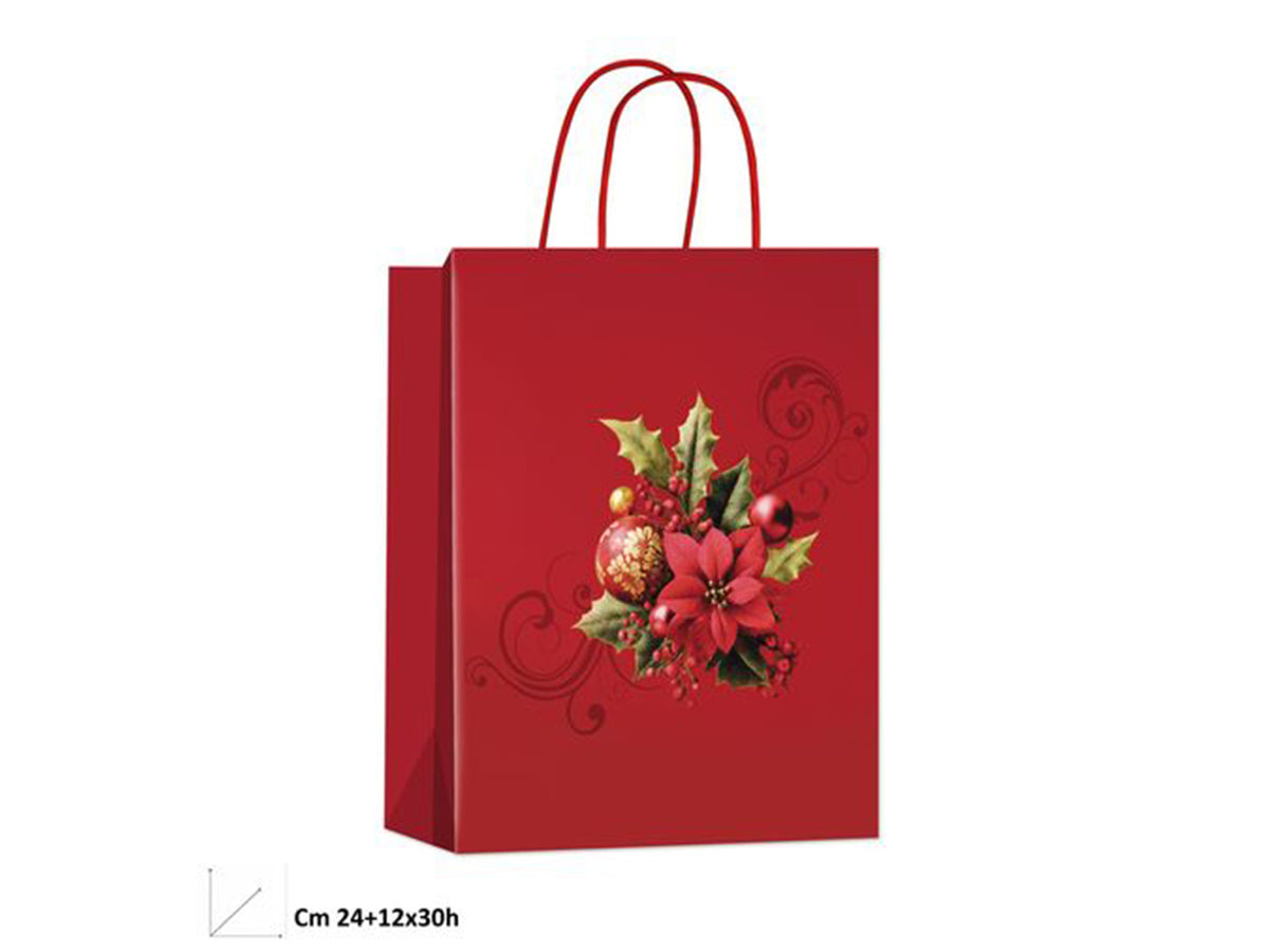 Shopper Stella di Natale 24xh.30+12cm rossa