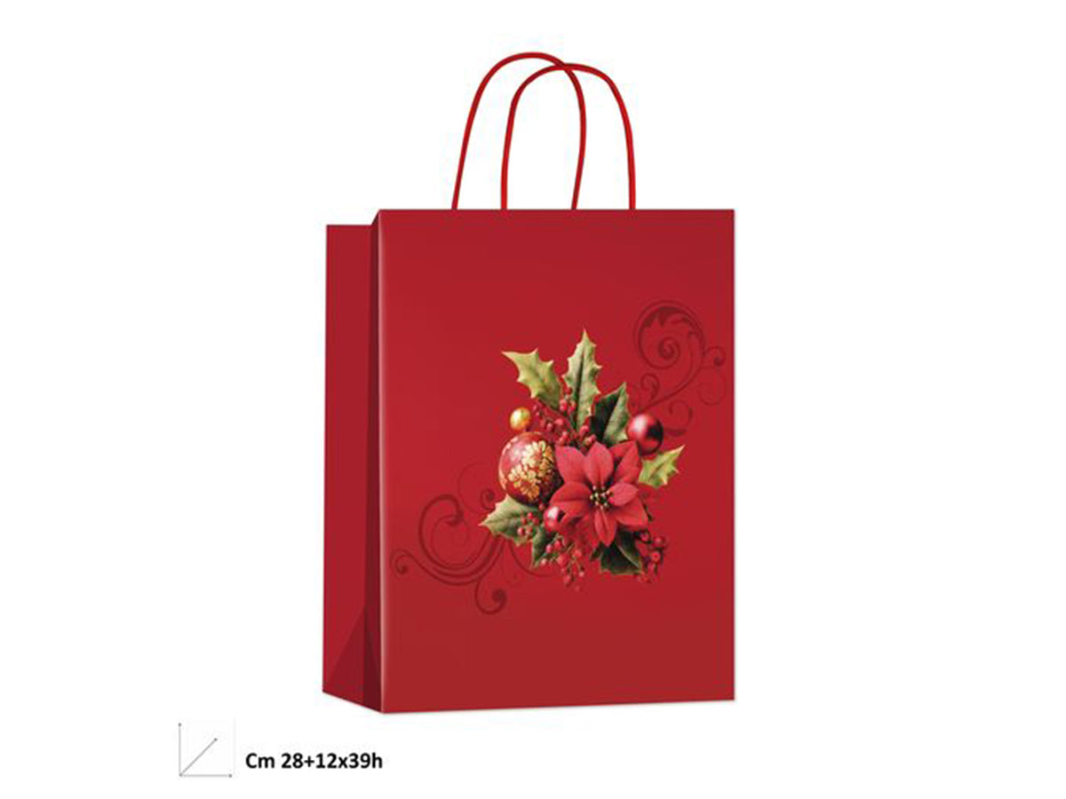 Shopper Stella di Natale 28xh.39+12cm rossa