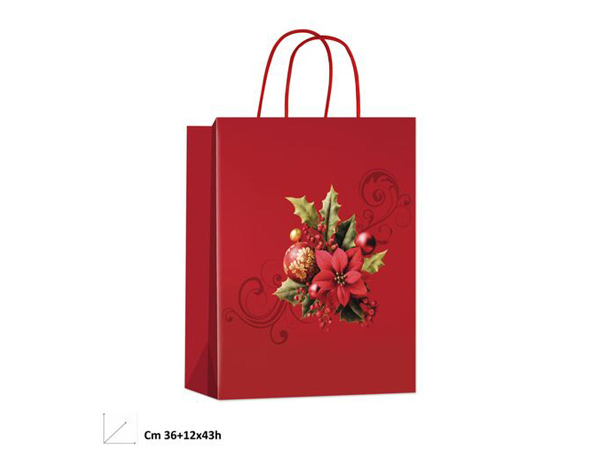 Shopper Stella di Natale 36xh.43+12cm rossa