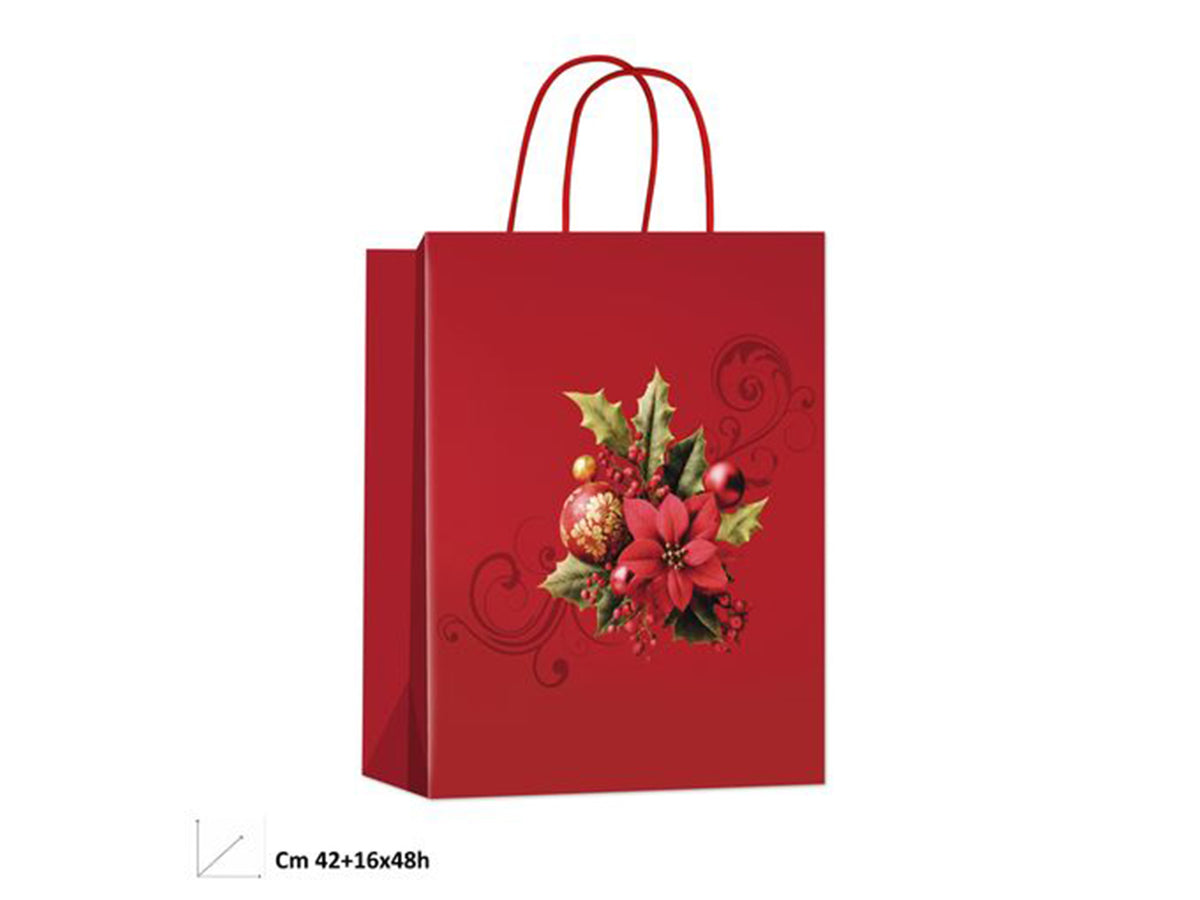Shopper Stella di Natale 42xh.48+16cm rossa