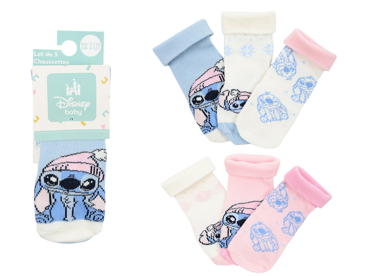 Lilo e Stitch confezione 3 calzini con risvolto 62% cotone 0/6 mesi