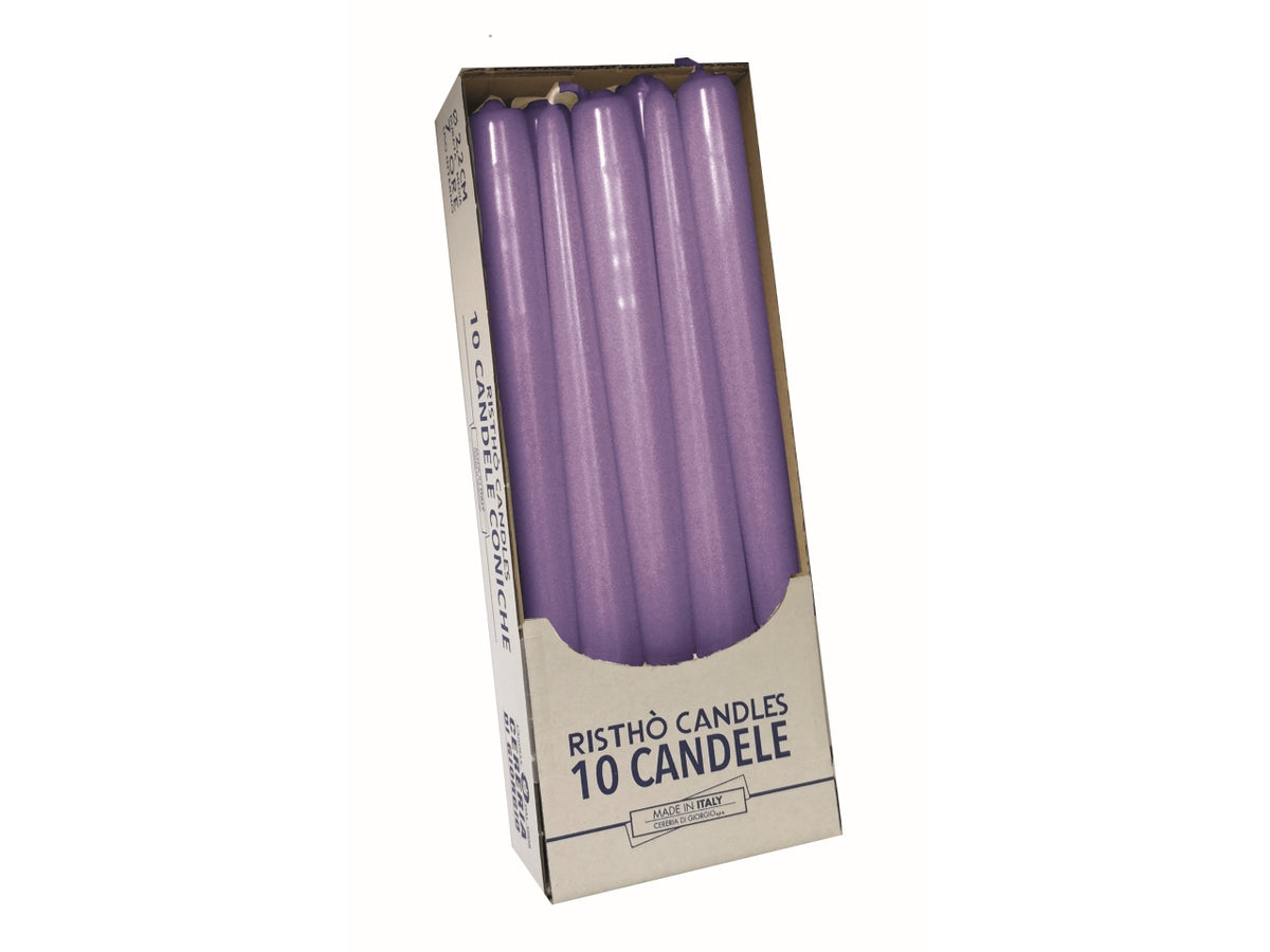 Candela conica 25cm 10pz viola polvere